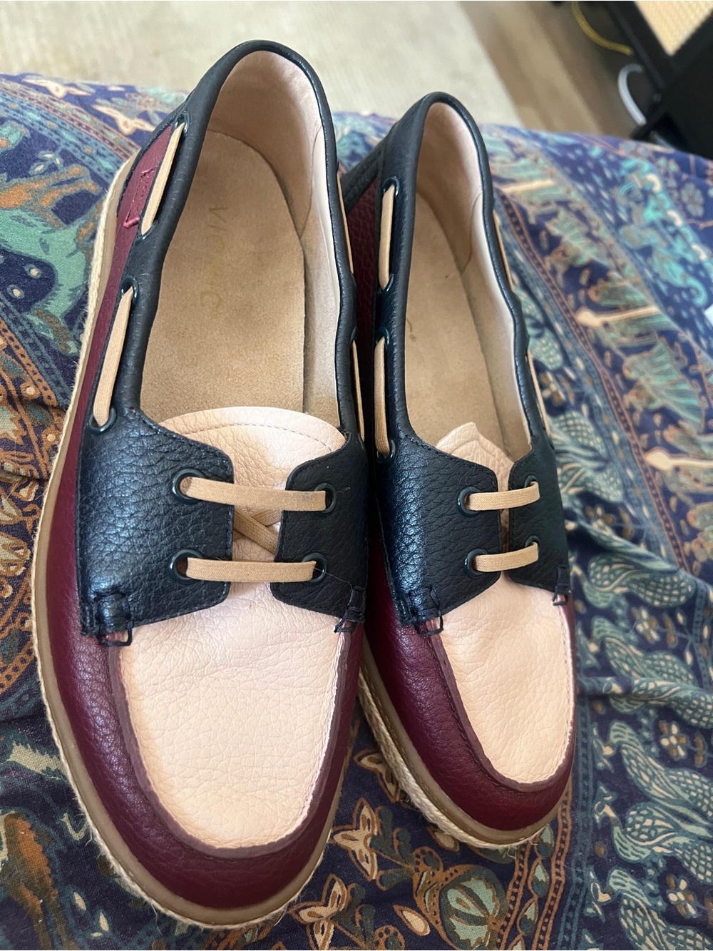 Vionic Tri-Color Leather Loafers — Black, Burgundy & Blush